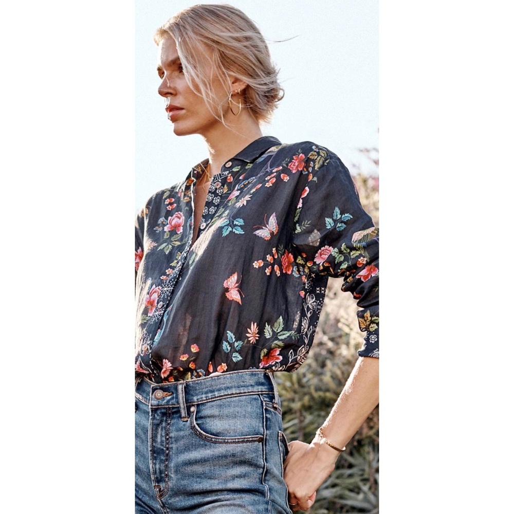 Johnny Was Mix Up Embroidered Bird Shirt New L